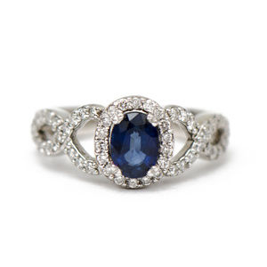 Blue Oval Sapphire & Diamond Twisted Braid Ring